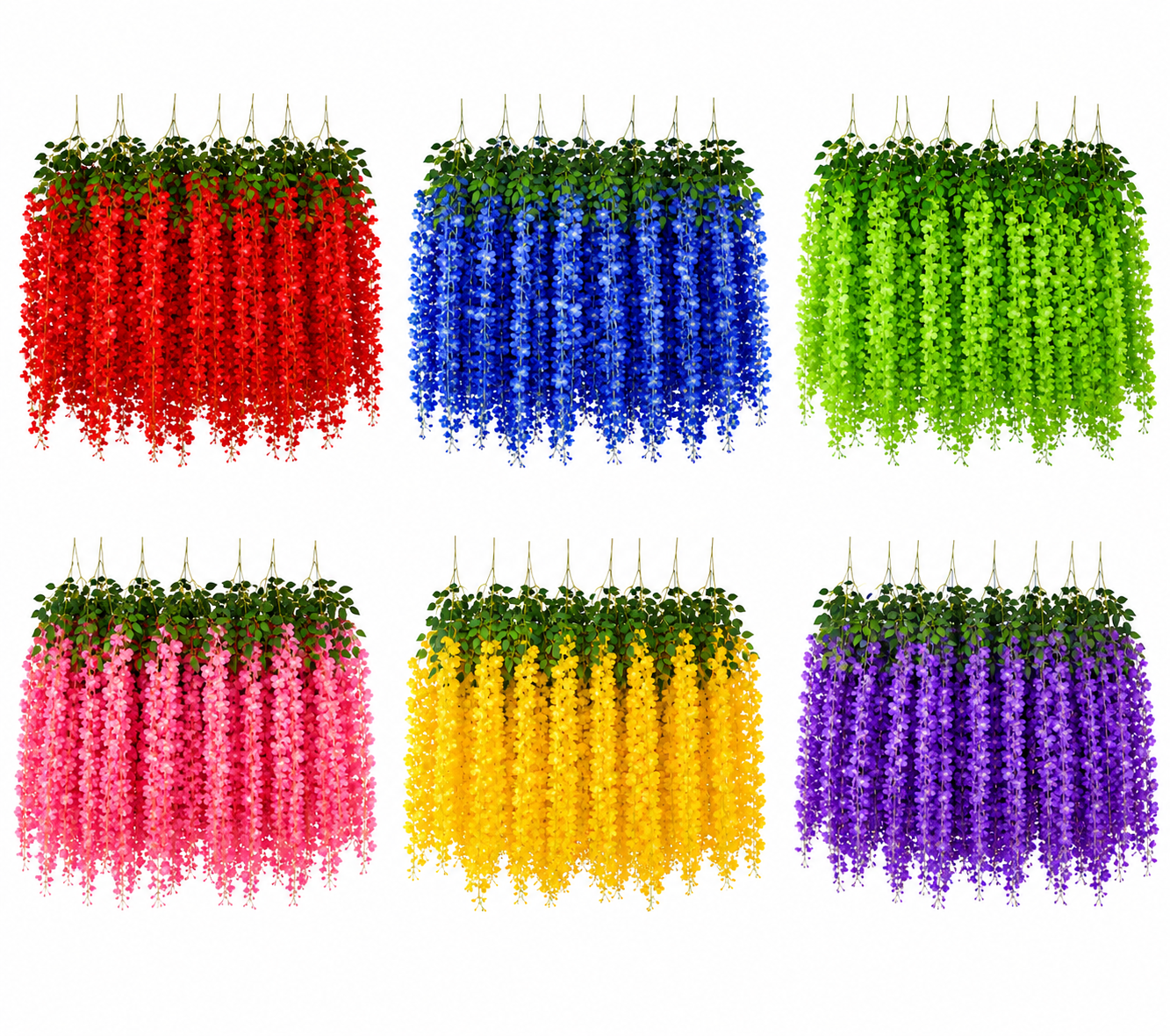 20966 (Pack of 12) Artificial Hanging Wisteria Flower Vines  (red, blue, white, purple, pink, green, yellow)