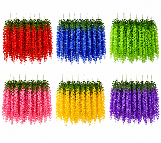 20966 (Pack of 12) Artificial Hanging Wisteria Flower Vines  (red, blue, white, purple, pink, green, yellow)
