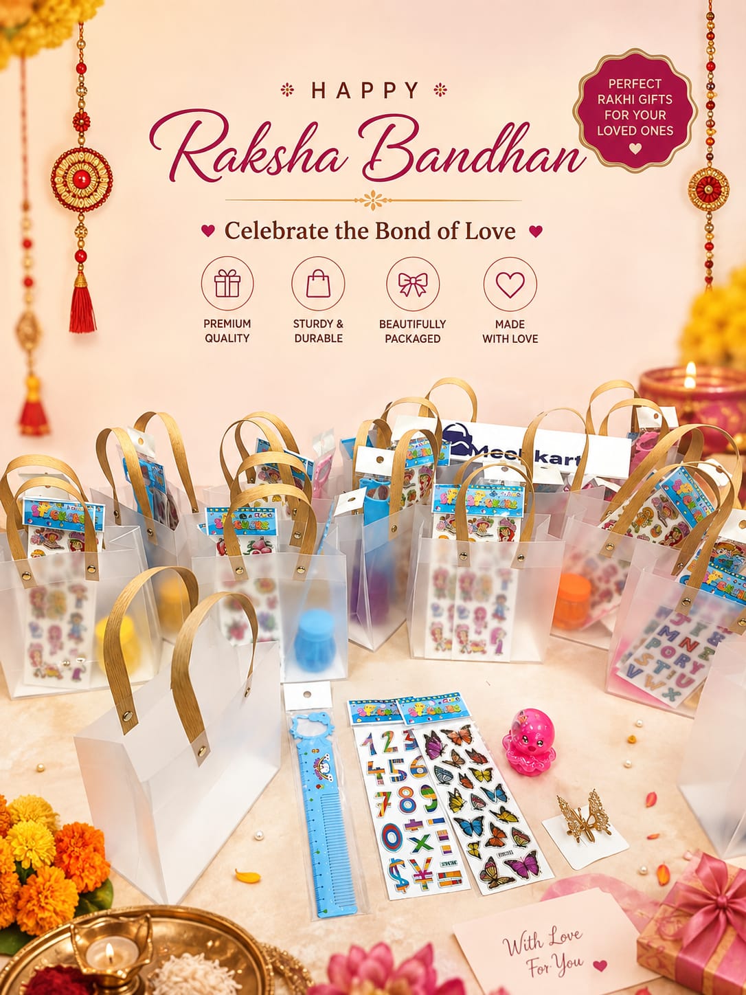 20979 Girls Rakhi Gift 1 Combo Set – Butterfly Hair Clip, Comb, Slime & 2 Sticker Pack