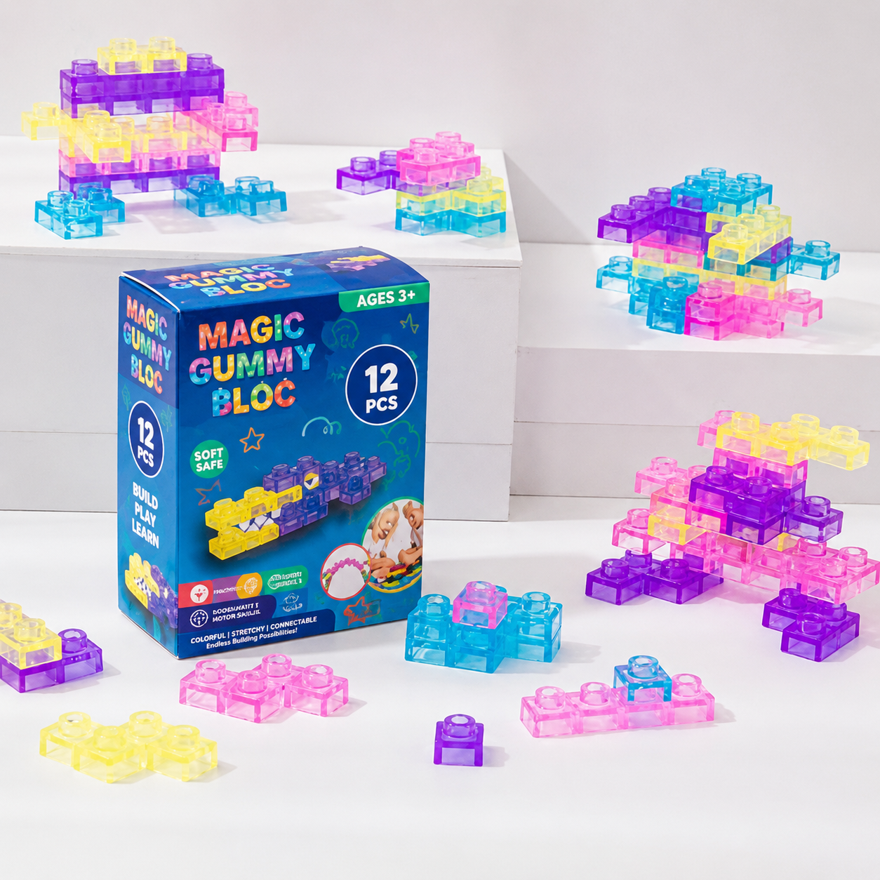 20831   {12 PCS} Sensory Soft Building Blocks for Toddlers Kids, Squishy Stacking Toy