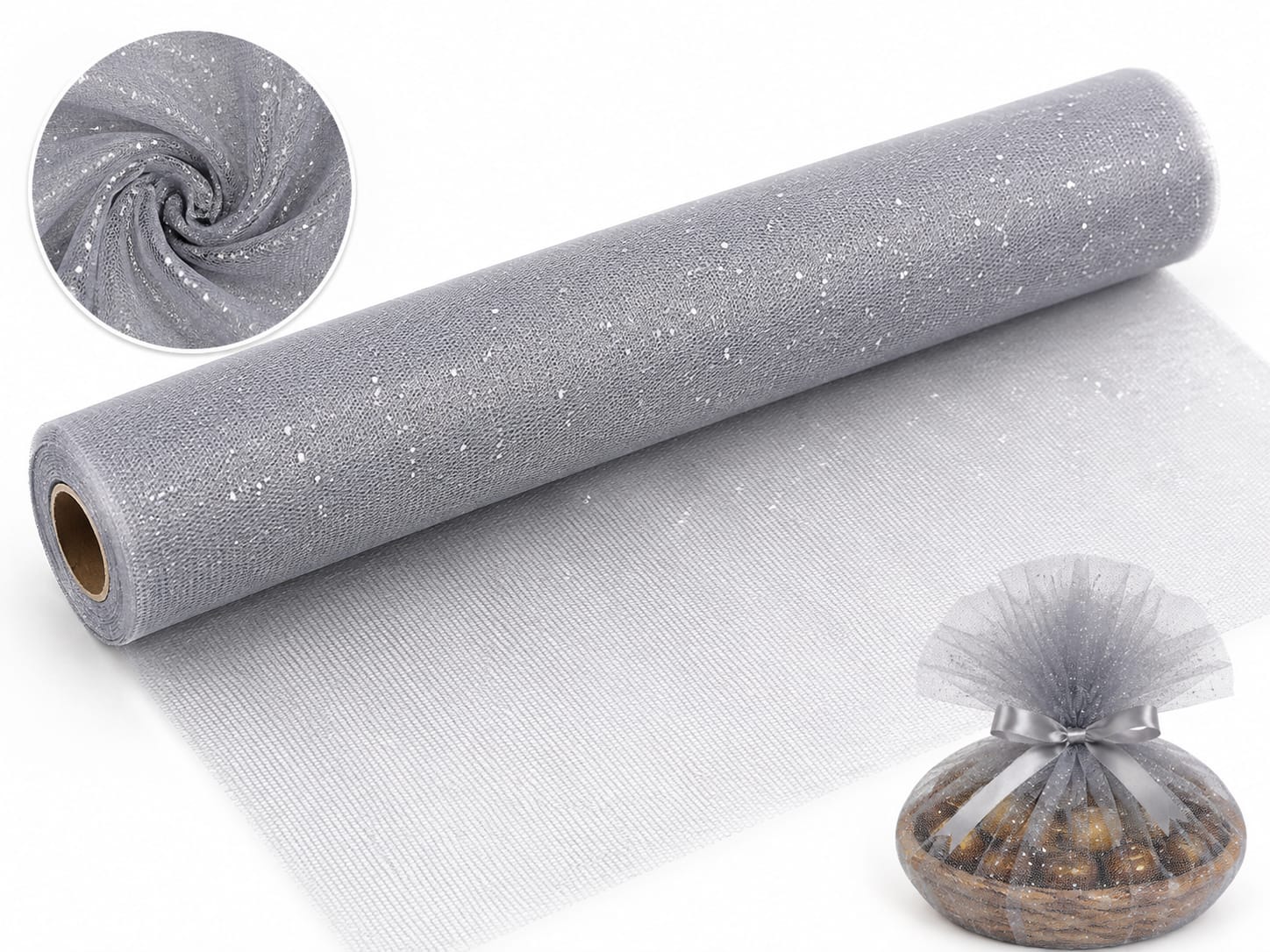 21062 Multicolour Glitter Tulle Net Fabric Roll for Gift Wrapping & Decoration