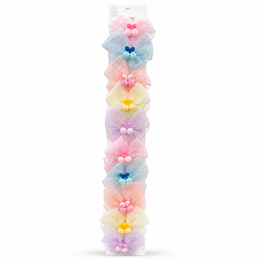 20903 {Pack of 10} Cute Pastel Hair Bow Clips | Sparkle Net Ribbon Hair Accessories