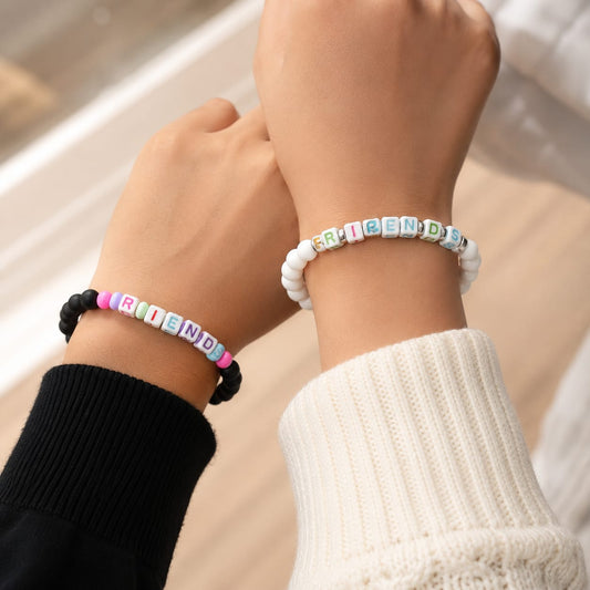20813 (1 Pair)"Handmade Friends Beaded Bracelet Set | Matching Friendship Bracelets | Adjustable Stretch Bracelet | Gift for Best Friends