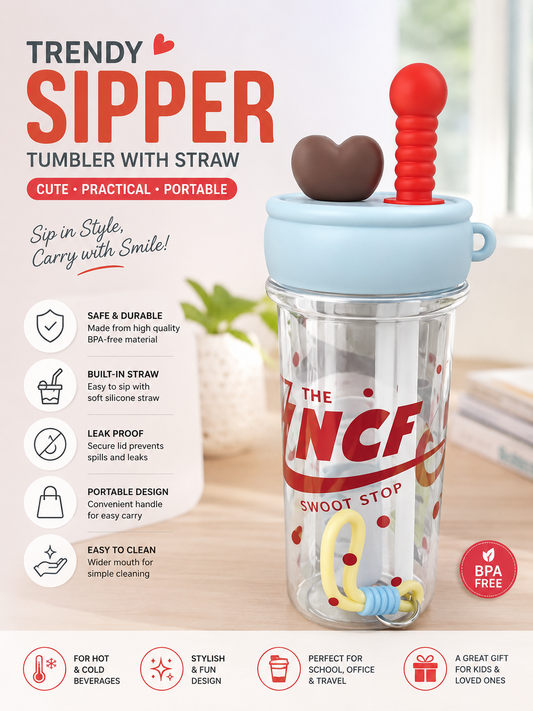 20734 Cute Kids Sipper Tumbler with Straw | BPA Free Leakproof Water Bottle | Portable Drinking Cup for School, Travel & Daily Use {Random Color}