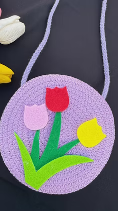 21157 Cute Crochet Sling Bag for Girls/Round Handmade Crossbody Mini Coin Purse - Color may vary