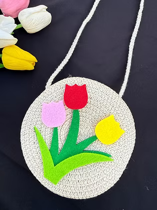 21157 Cute Crochet Sling Bag for Girls/Round Handmade Crossbody Mini Coin Purse - Color may vary