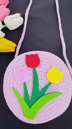 21157 Cute Crochet Sling Bag for Girls/Round Handmade Crossbody Mini Coin Purse - Color may vary