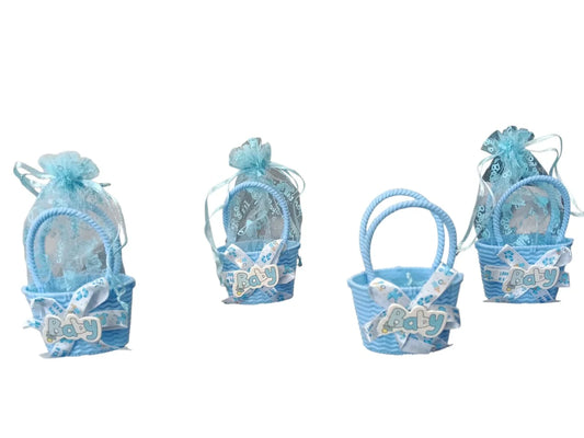 11091 {12 Pcs} Baby Basket Small Gift Hamper Plastic Basket with Net, Birthday Return Hampers Blue Colour