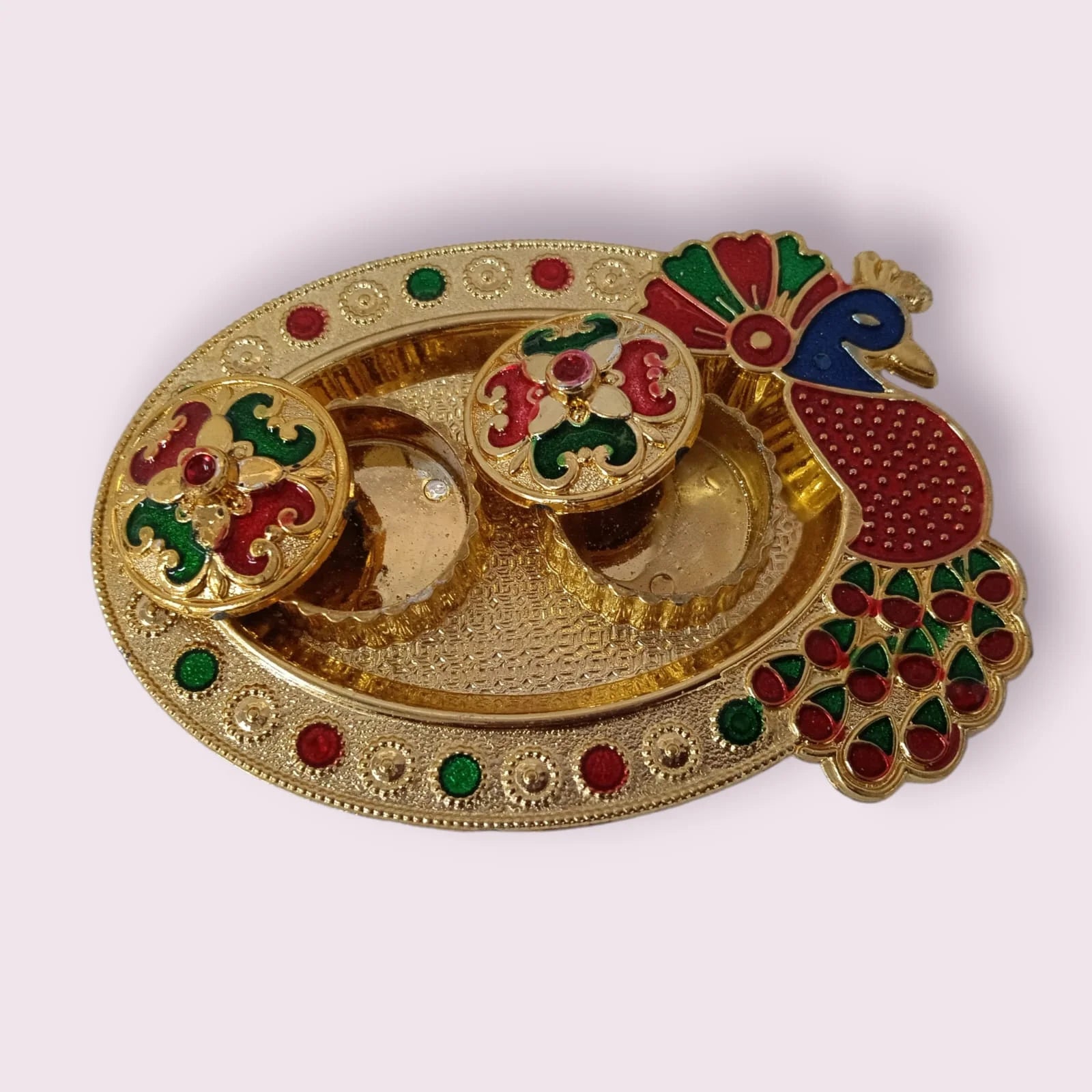 11354 Peacock Oval Tikka Thali | Exquisite Handcrafted Plate for Rituals & Festivities |