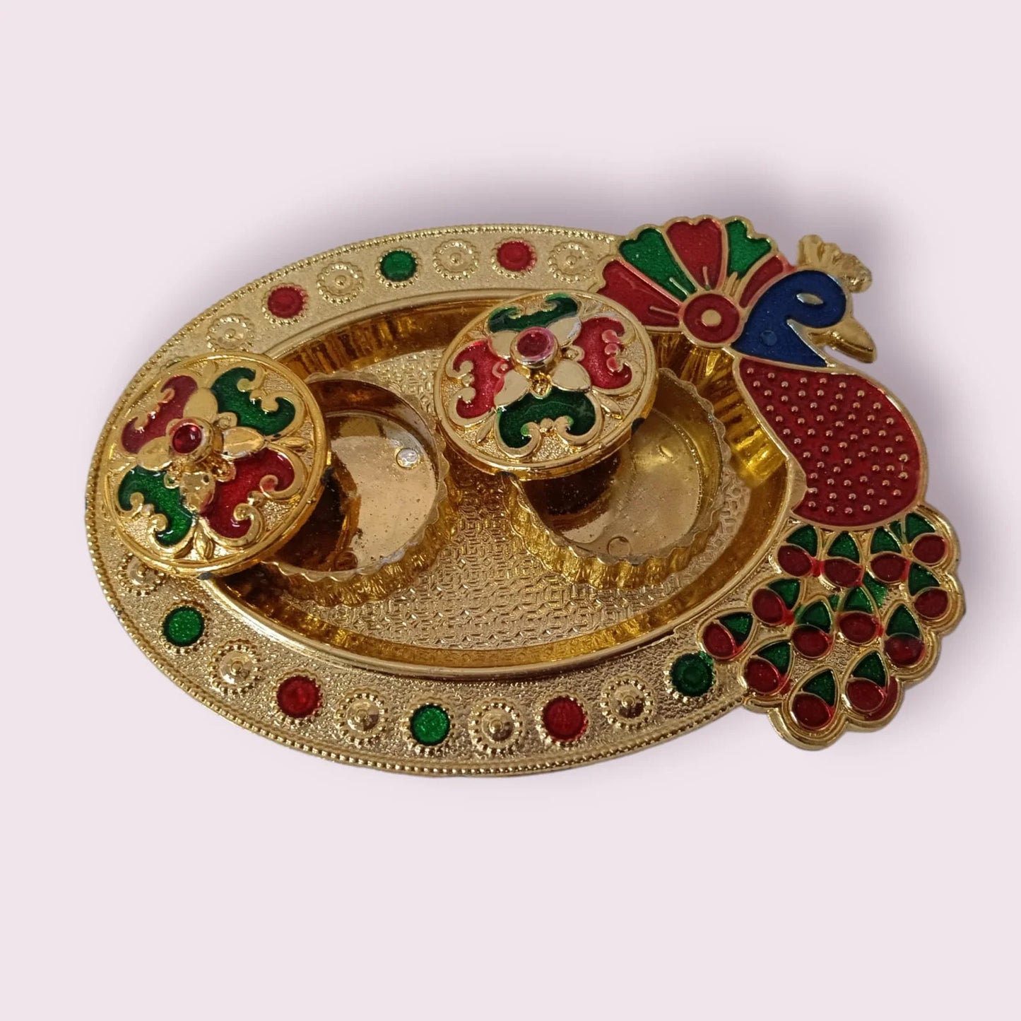 11354 Peacock Oval Tikka Thali | Exquisite Handcrafted Plate for Rituals & Festivities |