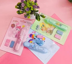 PX-108 Cute Cartoon Print Electric Pencil Erasers with Fan and 12 Refills Set for Kids