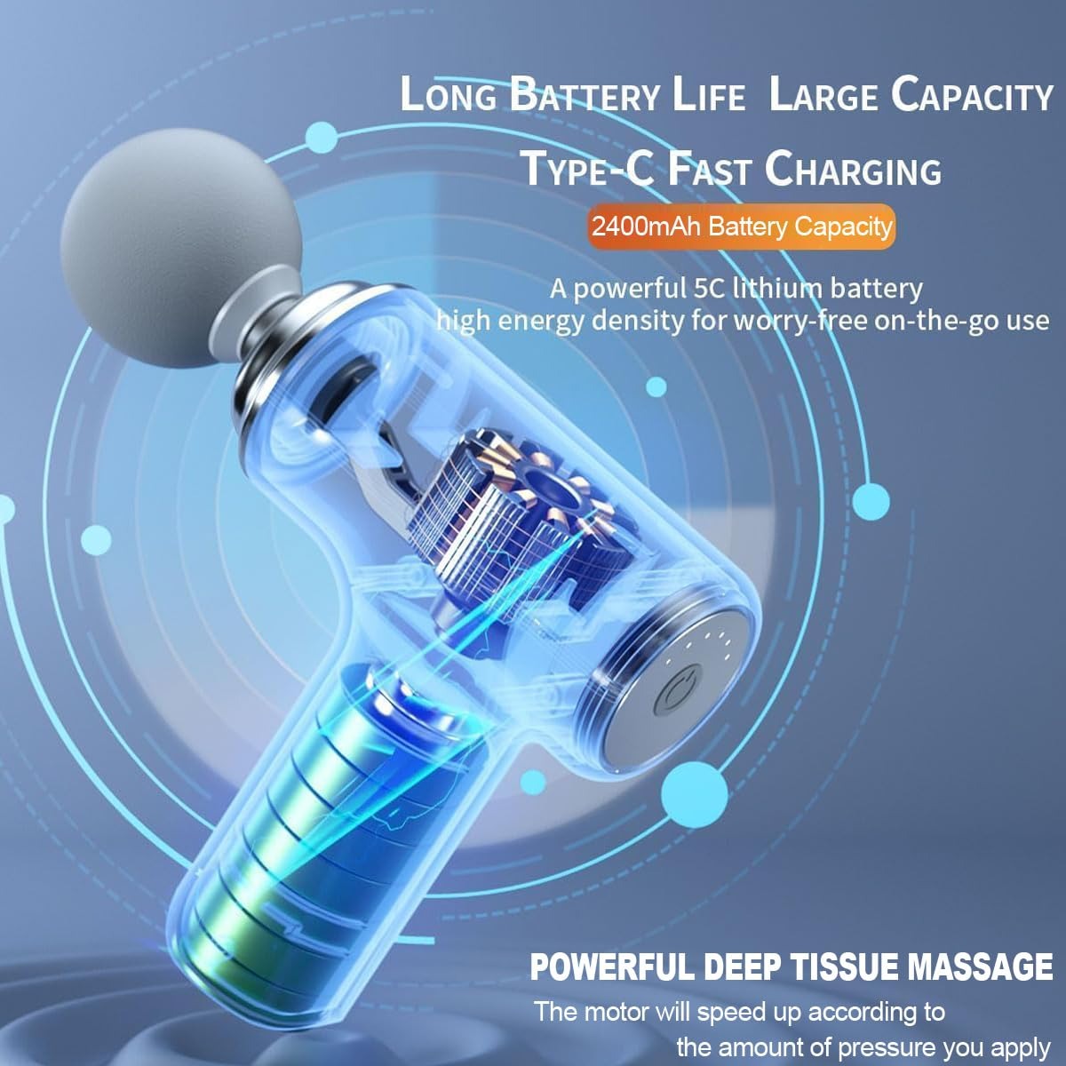 MG-203 Massage Gun, Portable Muscle Massage Gun with 6 Speeds, Percussion Massager with 4 Heads, Mini Massage Gun for Body, Back, Neck, Shoulder