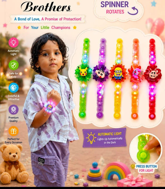 21043 (Pack of 12) Random Cartoon Character Light-Up Spinner Wrist Toys for Kids