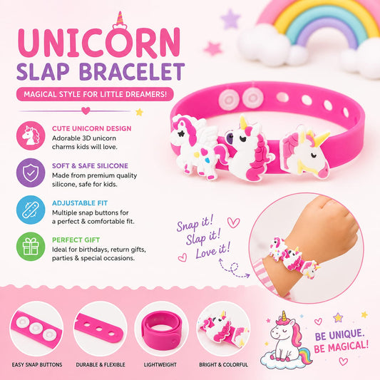 20820 Unicorn Silicone Bracelet for Girls | Adjustable Cartoon Wristband | Soft Rubber Bracelet