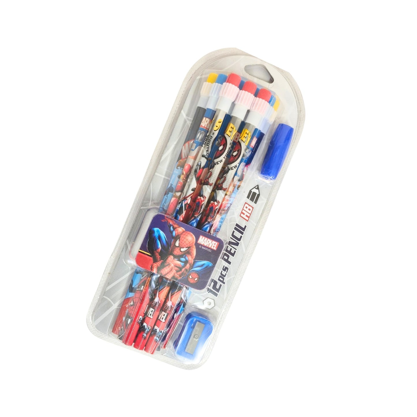 MWYX0101 Spider man12 Pcs Pencil with top Eraser, Sharpener and Pencil Grip for Kids