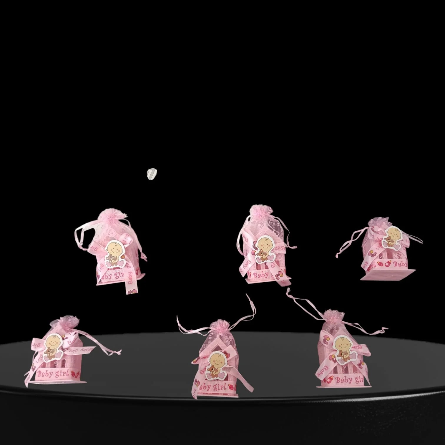 11089 {12 Pcs} Home Shapes Baby Shower Candy Bags Candy Wedding Favors Bags Pink Colour