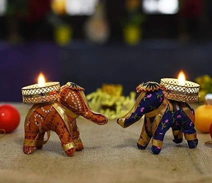 6073 (12pcs) Handicraft Chunari Elephant Candle Holders in Rajasthni