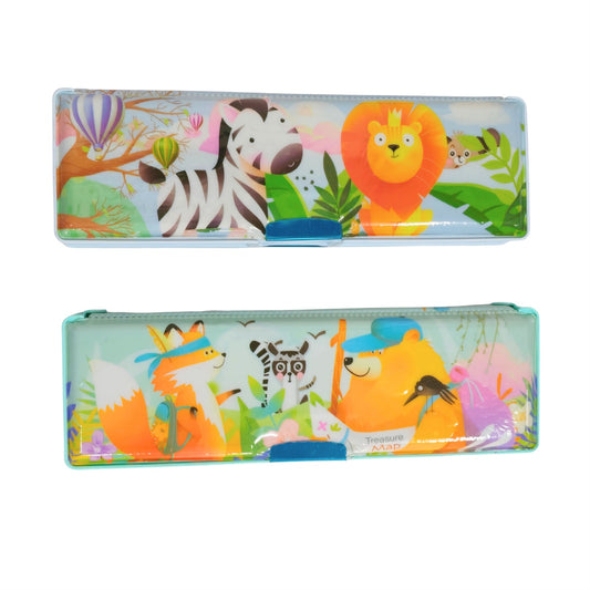 GBT-1321 Multipurpose Compass Box & Pencil Case | Double Deck, Cartoon Design | Storage Organizer for Kids {Random Design}