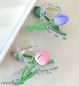 11263 Tulip Flower Hair Clips for Women & Girls – Premium Acrylic Jedai | Strong Grip Random Color