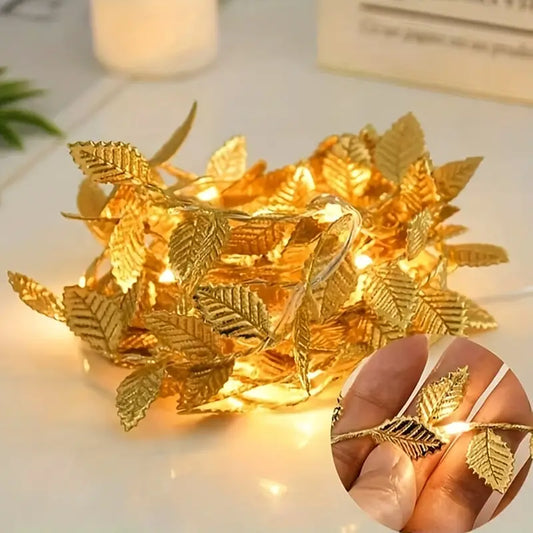 20695 Golden Leaves Garland Curtain Lights | Warm White | Diwali Decoration