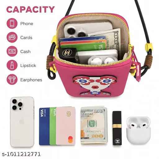 21033 Cute Cartoon Girl Design Mobile Phone Sling Pouch (Multicolour)