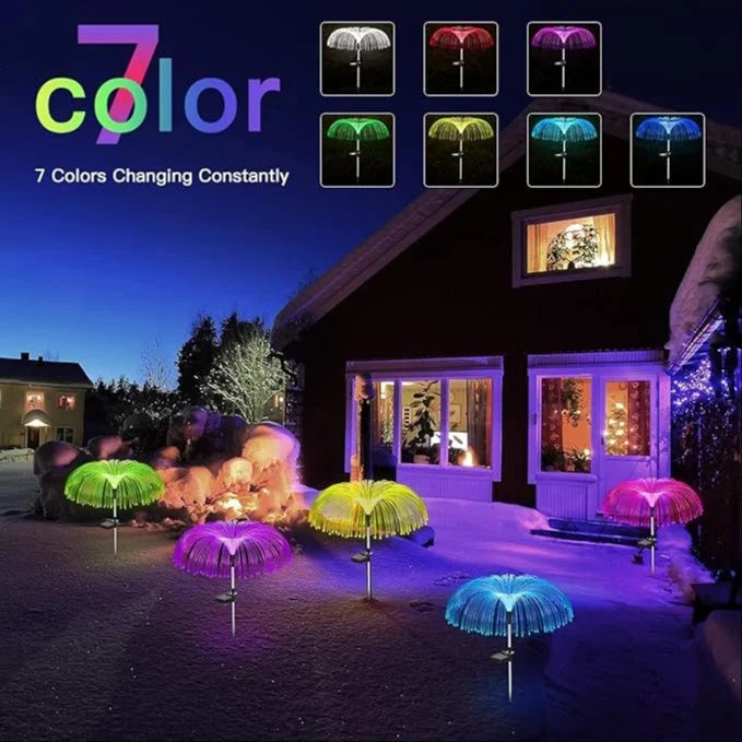 20426 {2PCS} Solar-powered jellyfish lights feature 7 mesmerising colour-changing modes, creating a magical ambience in your outdoor space