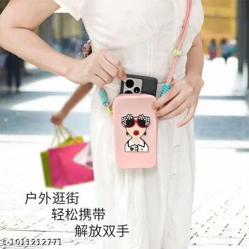 21033 Cute Cartoon Girl Design Mobile Phone Sling Pouch (Multicolour)
