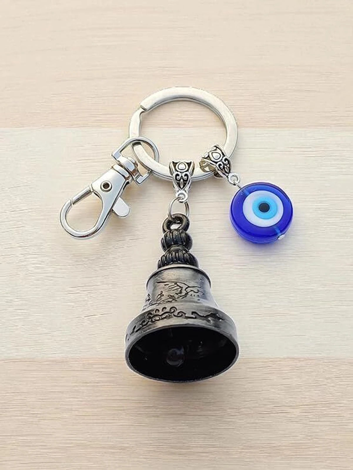 20504 Biker Guardian Bell & Evil Eye Keychain – Good Luck Charm for Protection from Bad Luck – Gift for Riders & Travelers