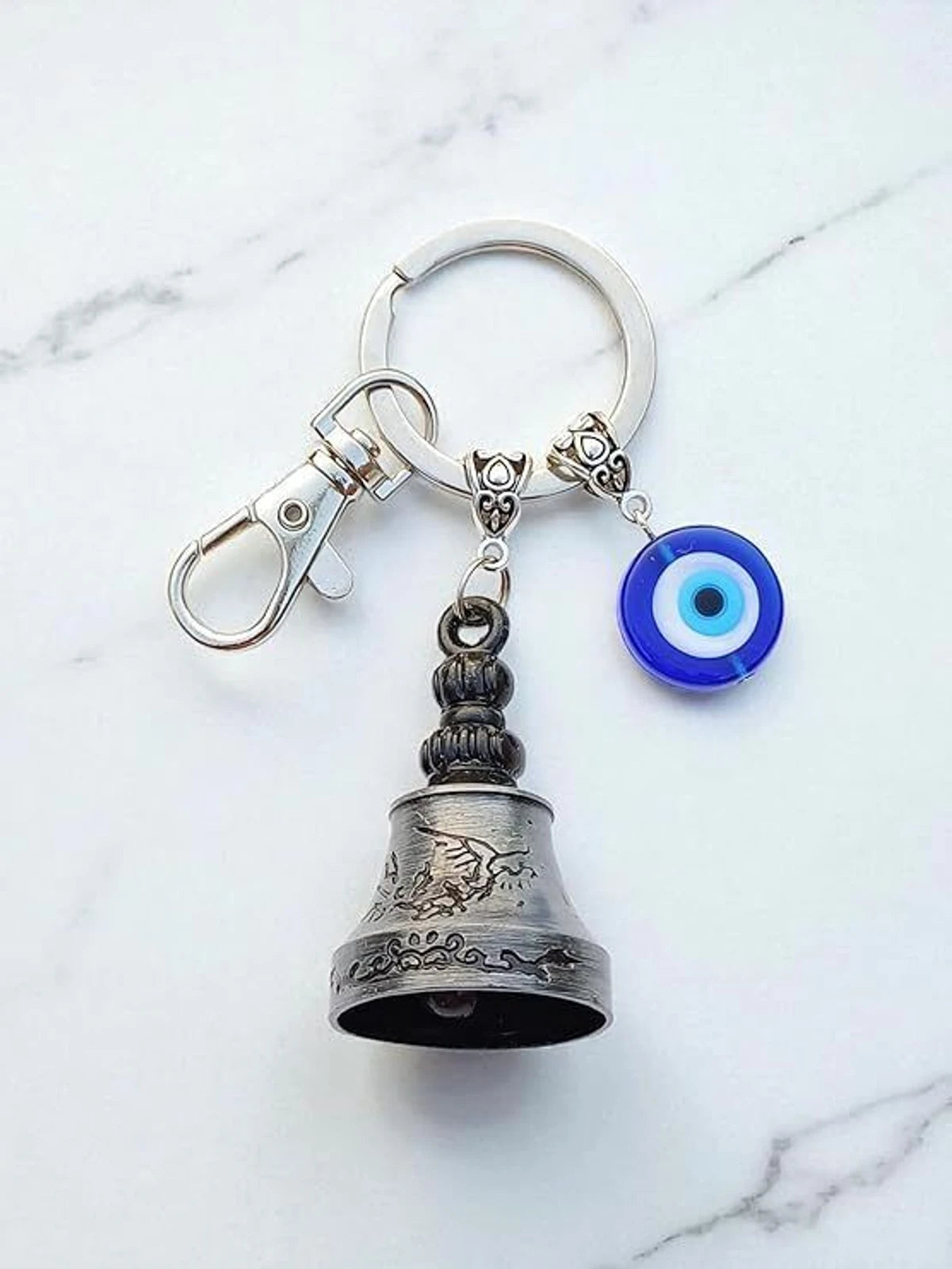 20504 Biker Guardian Bell & Evil Eye Keychain – Good Luck Charm for Protection from Bad Luck – Gift for Riders & Travelers