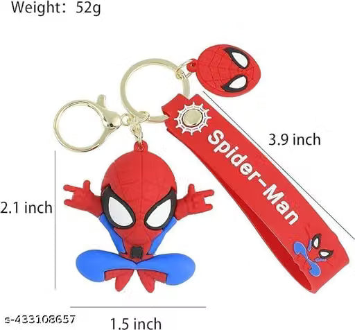 21325 Super Hero Spider Man 3D Rubber Key Chain Marvel Avengers 3D Pvc Silicone Rubber Keychain With Lanyard Hook Metal Chain, Multi-Coloured