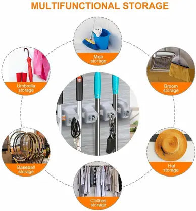 10445 5 Slots And 6 Hooks Wall Mounted Magic Mop Broom Sticks Hanger Stand Organizer Holder Accessories Organizer