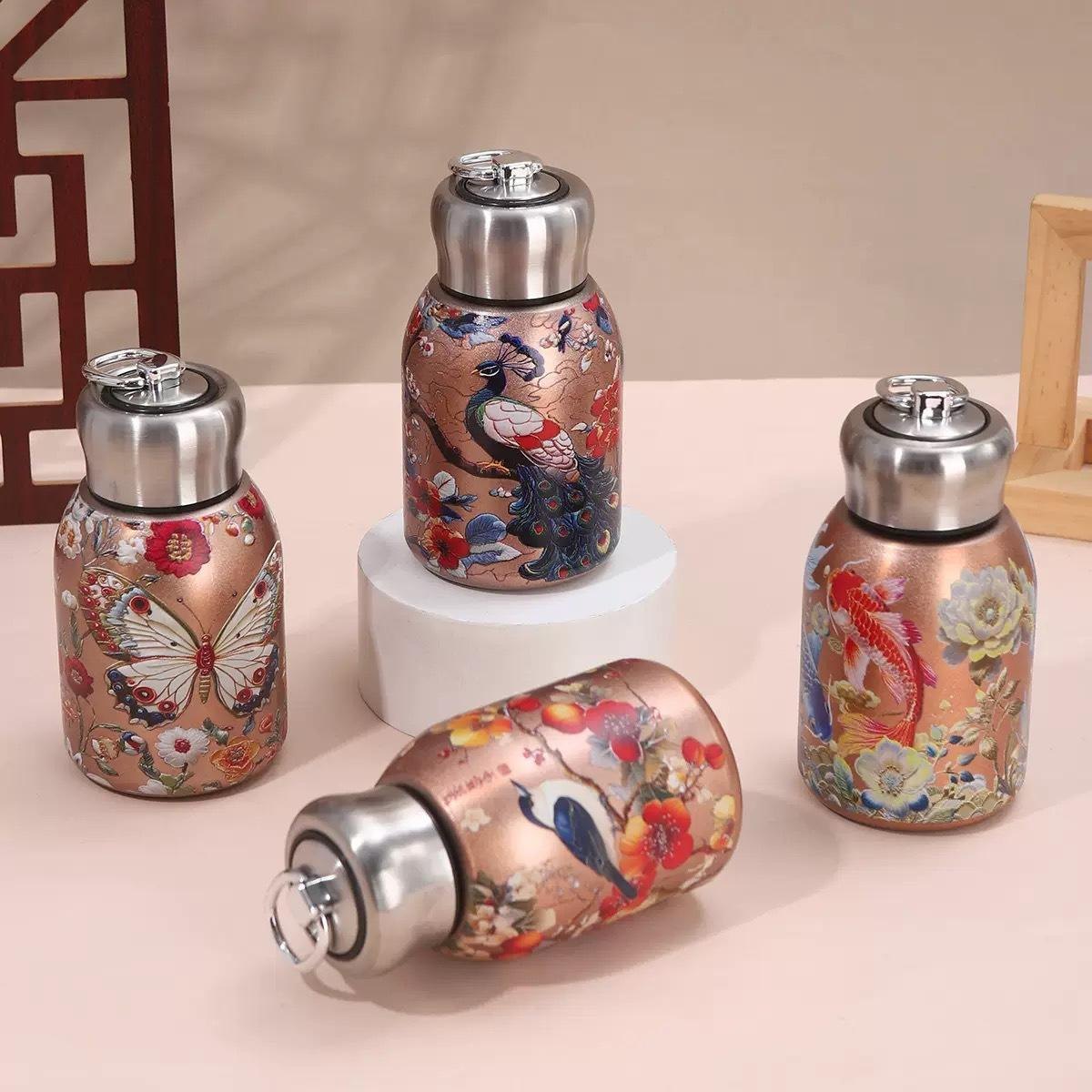 20568 Stainless Steel Small Water Bottle 300ML, Stylish & Portable Mini Insulated Thermos Cup, Butterfly Pattern Water Bottle for Vacuum Flask Hot & Cold Drinks for Gym