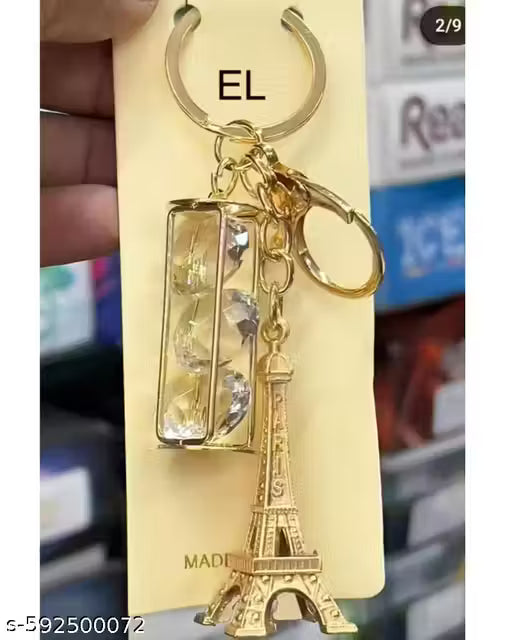 20022 Golden Eiffel Tower Keychain with Crystal Design Random Design