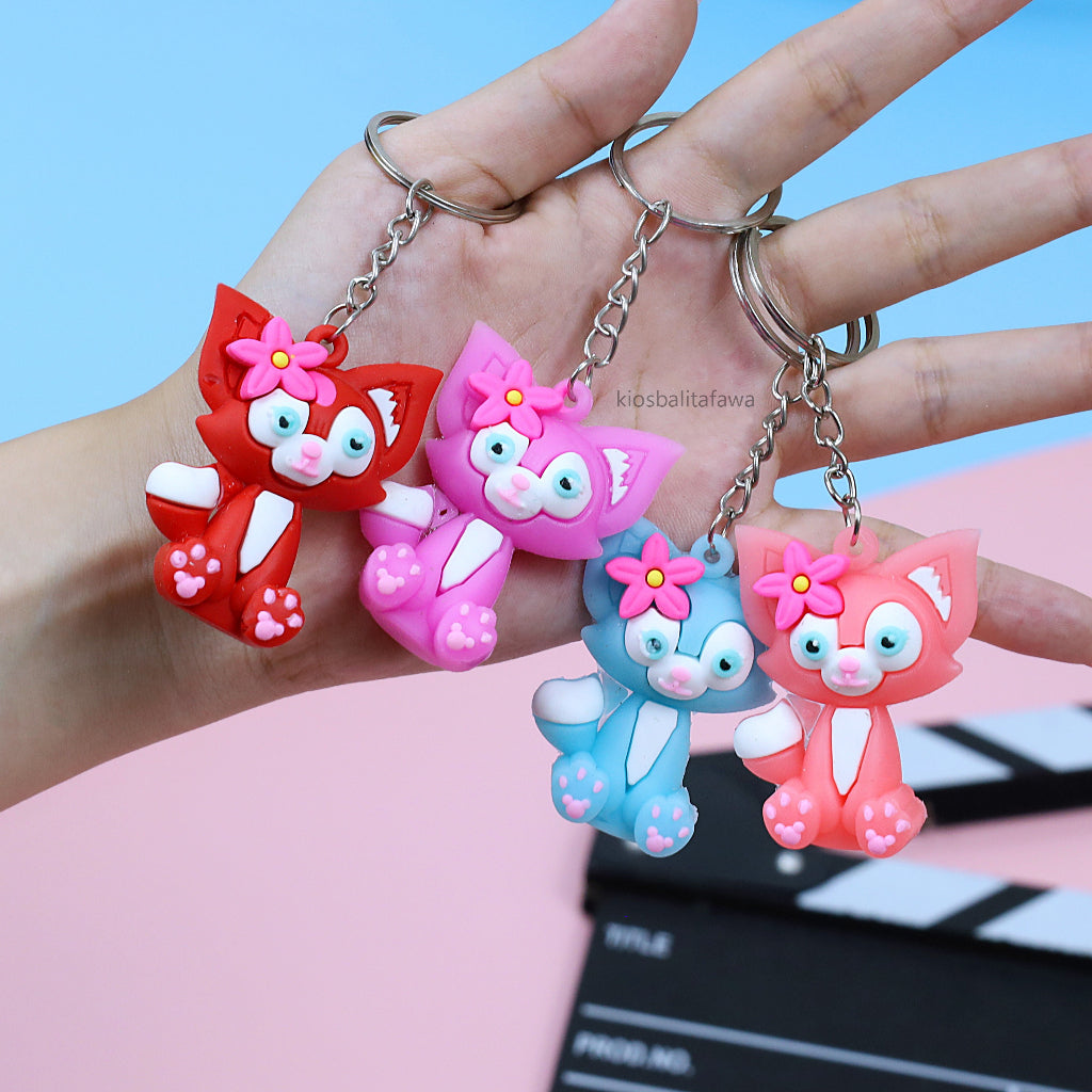 20893 {Pack of 12} Cute Cat Keychain for Girls & Kids – Soft PVC Cartoon Animal Key Ring with Flower Design, Multicolor Keychain for Bag, Car, Bike & Gift Use