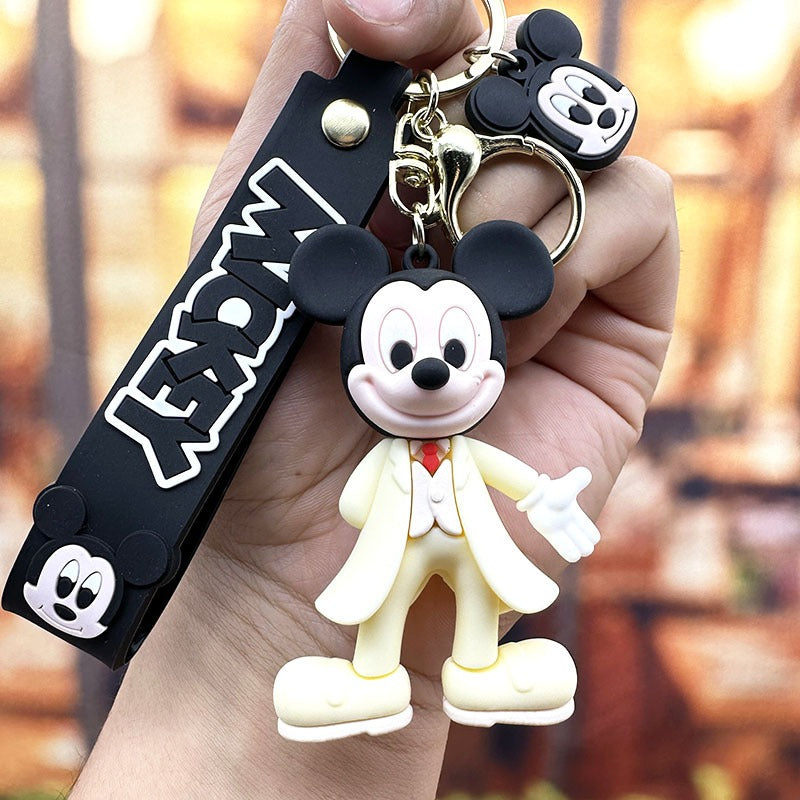 21324 Minnie Mouse  Figure Keychain with Wrist Strap 3D PVC Figure, Wristlet Strap Included, Yellow Dress Design, Bag Charm Accessory, Cartoon Character