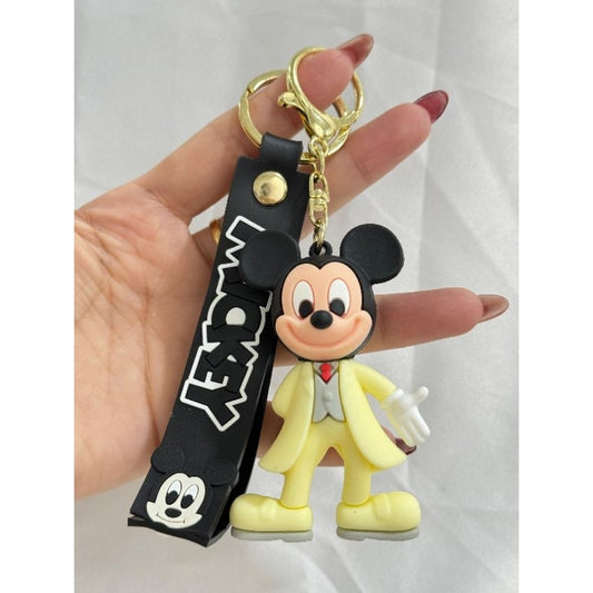 21324 Minnie Mouse  Figure Keychain with Wrist Strap 3D PVC Figure, Wristlet Strap Included, Yellow Dress Design, Bag Charm Accessory, Cartoon Character