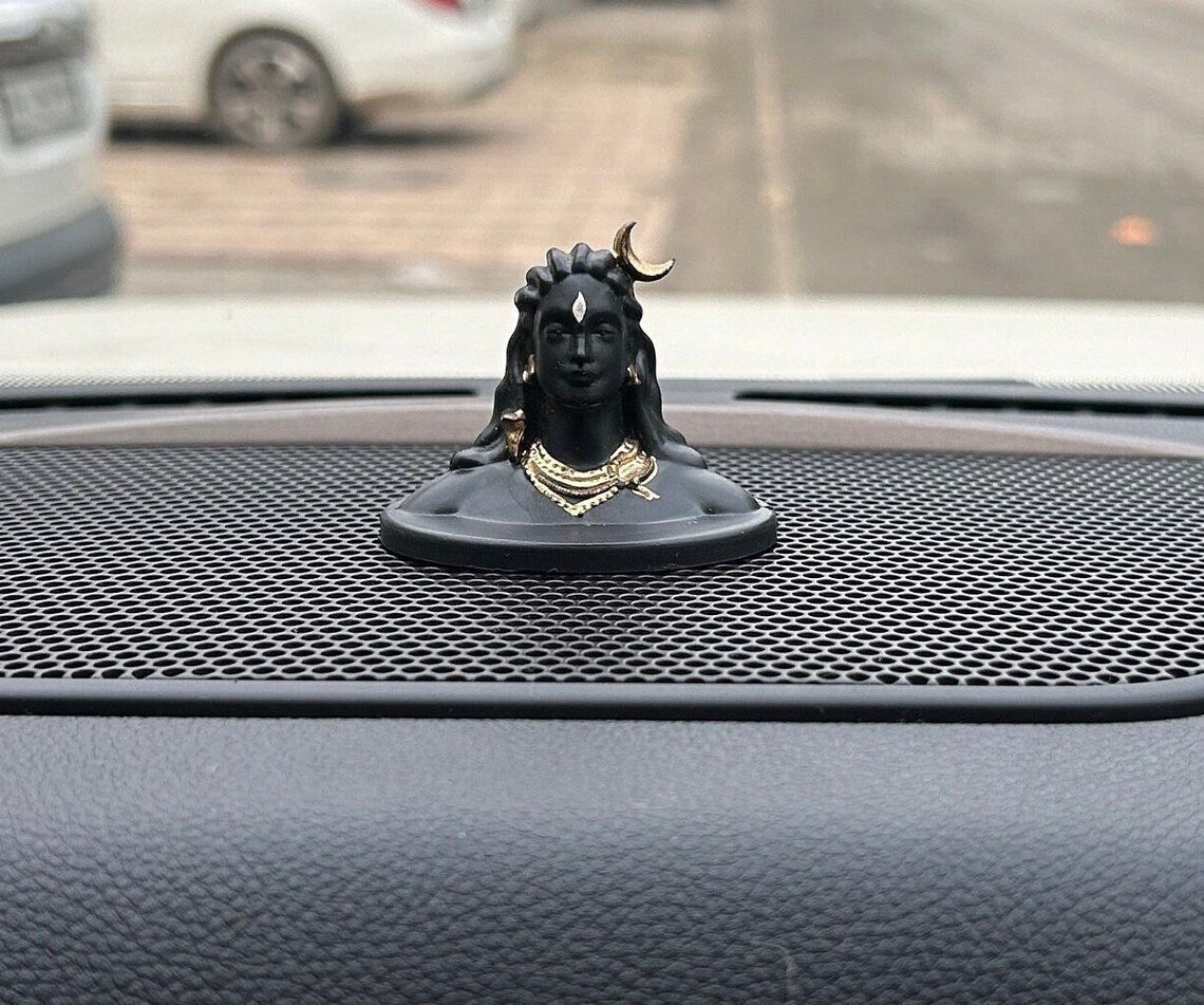 21127 Premium Matte Black Adiyogi Lord Shiva Idol with Gold Accents | Miniature Mahadev Murti for Car Dashboard, Office Desk & Home Decor