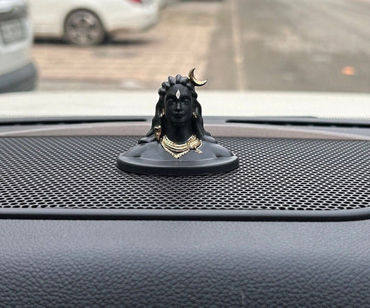 21127 Premium Matte Black Adiyogi Lord Shiva Idol with Gold Accents | Miniature Mahadev Murti for Car Dashboard, Office Desk & Home Decor