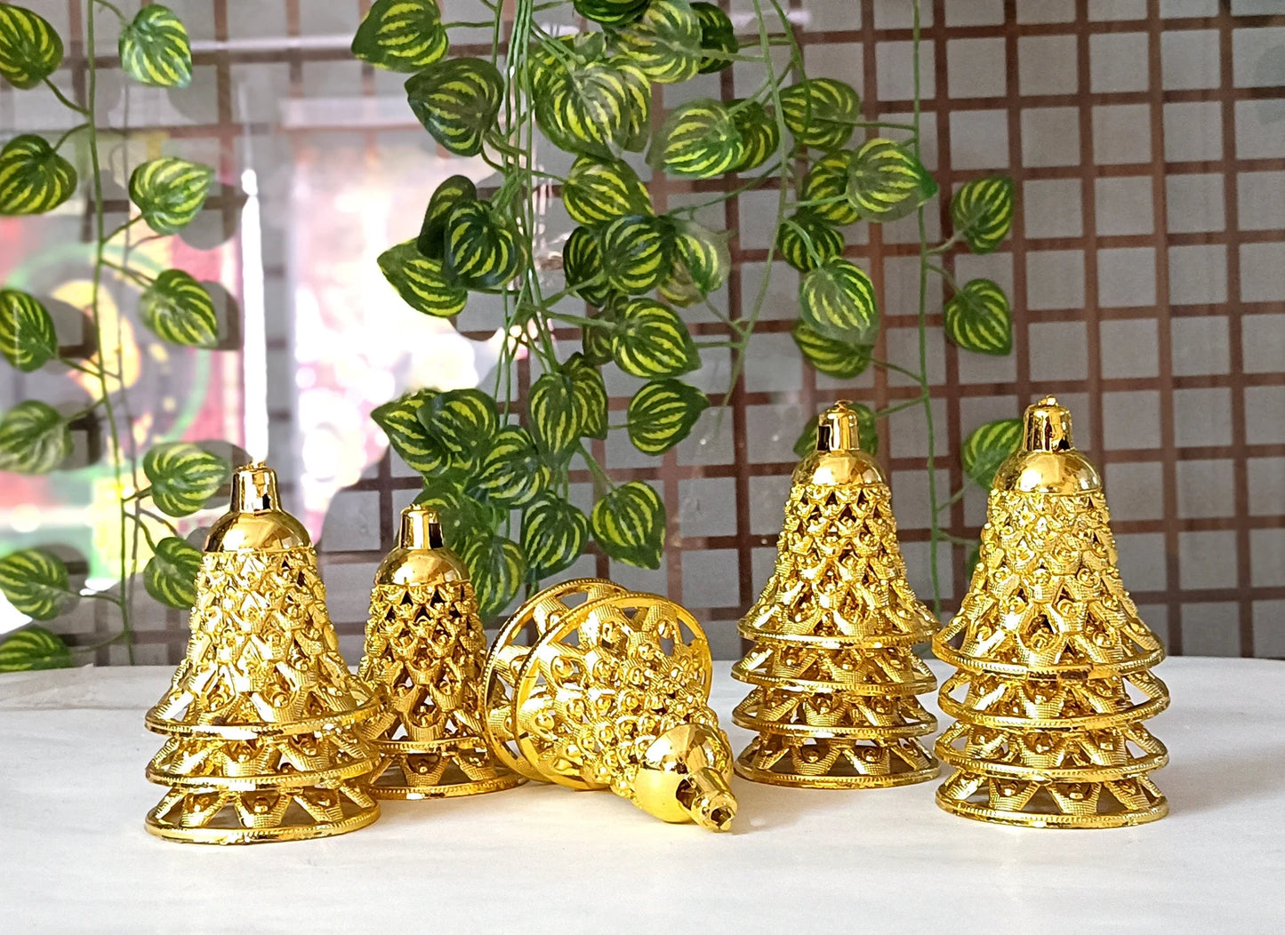 21071 Plastic Jingle Bells Set of 50 Large Gold Hanging Christmas Tree Ornaments DIY Craft Holiday Decorations