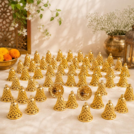 21071 Plastic Jingle Bells Set of 50 Large Gold Hanging Christmas Tree Ornaments DIY Craft Holiday Decorations