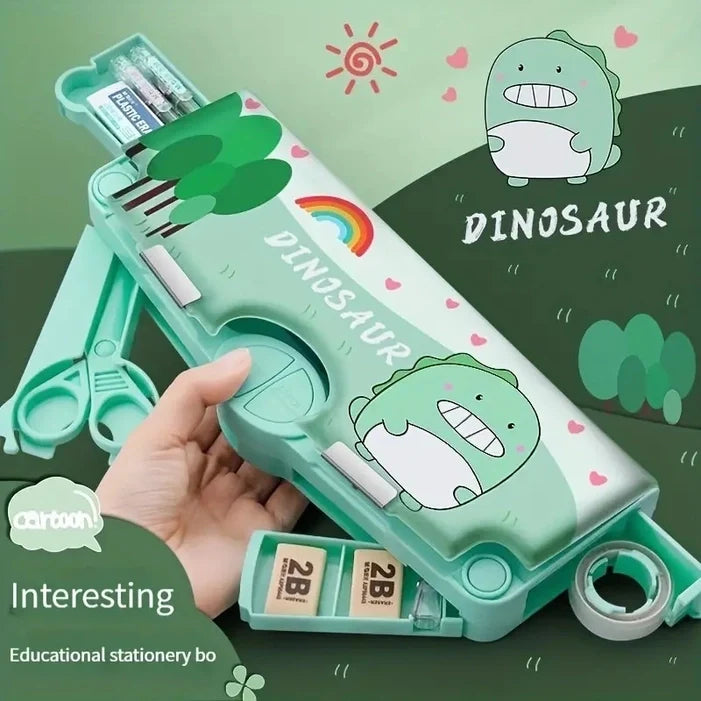 50923 Multifunction Pencil Case, Pencil Box with 2 Compartments for Students - Cartoon Pattern Stationery Set {Random Color}