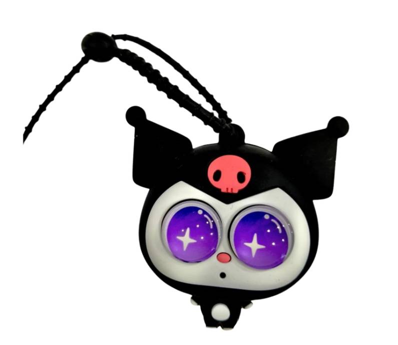 21267   Sanrio Kuromi eye-popping squeeze fidget toy keychain isolated on a clean white background.