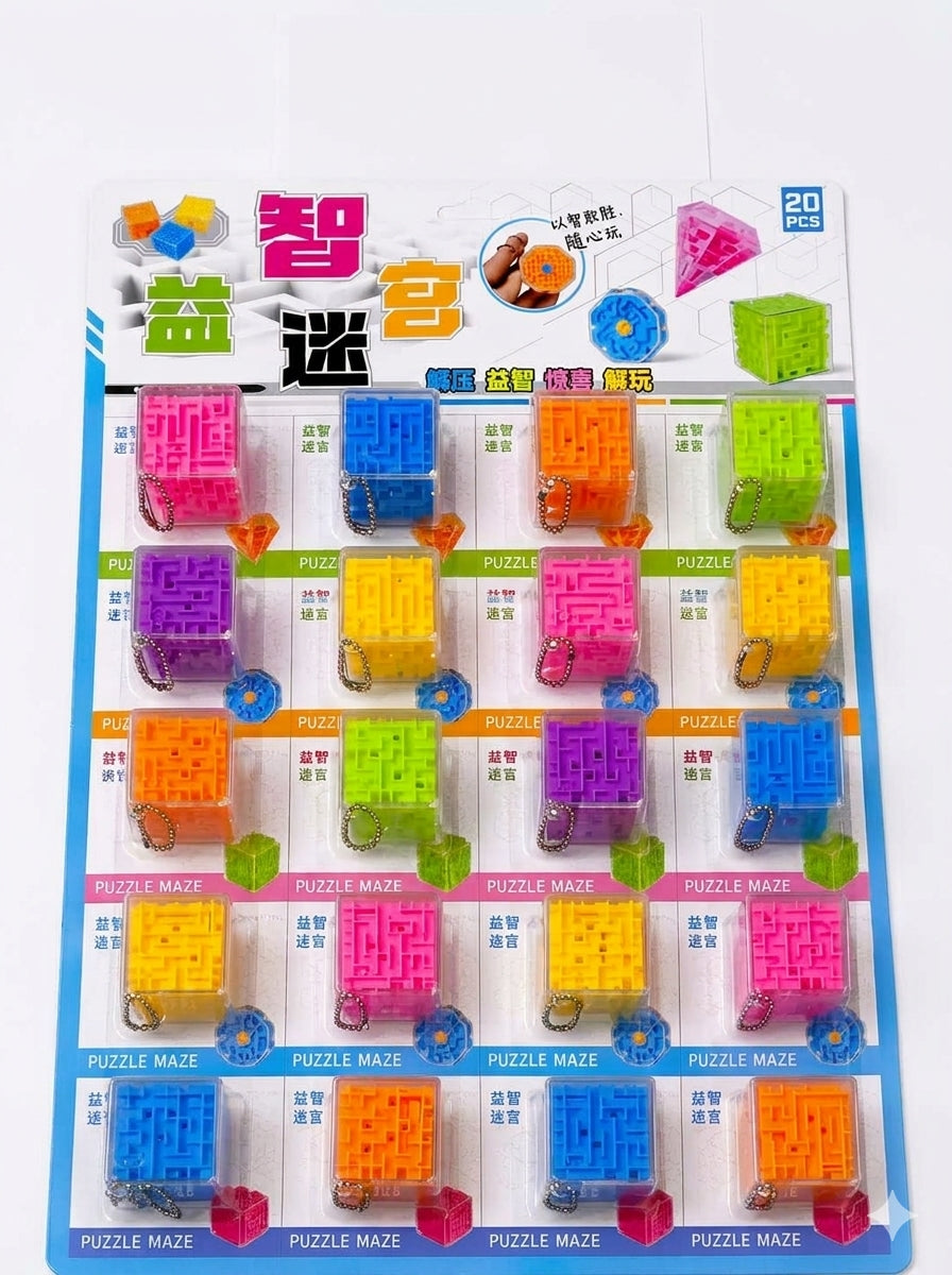 20777 Mini Maze Cube Puzzle Keychain Toy Set – 20 Pieces Multicolor