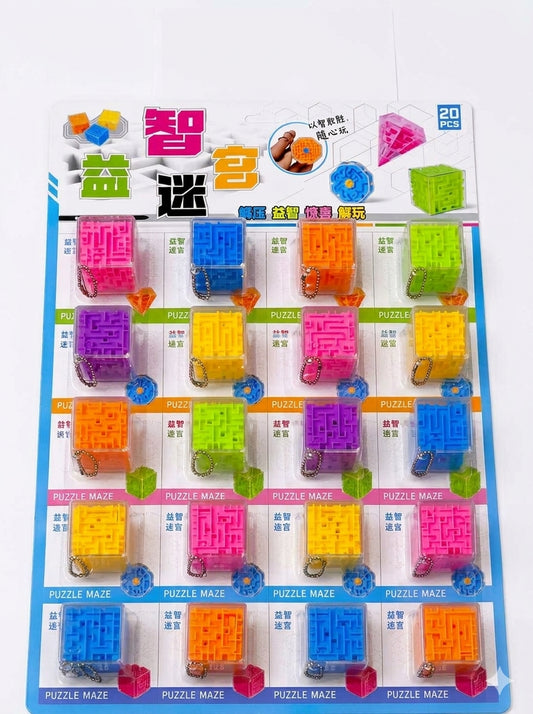 20777 Mini Maze Cube Puzzle Keychain Toy Set – 20 Pieces Multicolor