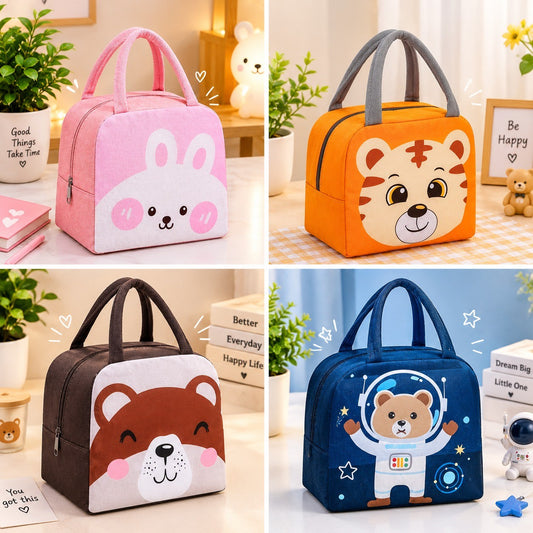 21279 Lunch Box Bag for School Kids Below 7 yrs, Boys, Girls, Cute Animal Design Lunch Box Bag, Insulated Portable Tiffin Bag