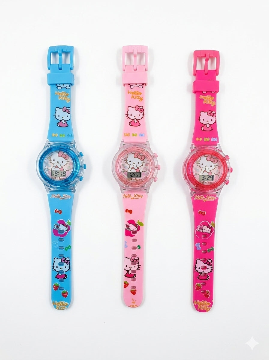 21238 Digital Watch for Girls - Cute Cartoon Printed Strap, LED Display,  of 3 Colorful Watches