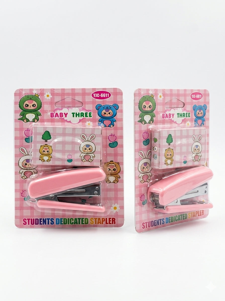 21196 Mini Stapler Set with Staples, Cute Cartoon Design, Compact Portable Stationery for School and Office for Navratri Kanjak Gift Set, Return Gifts for Office Products