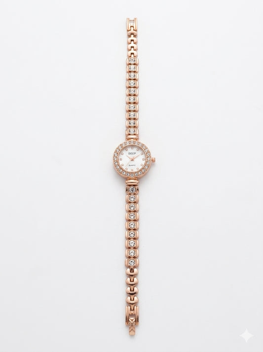 21242 Random Design Rose Gold Plated Bracelet Watch for Women with Crystal Accented Link Strap
