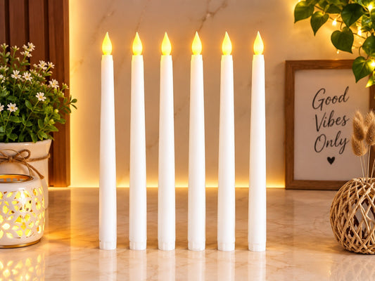 21276 [PACK OF 12] SPHINX Flameless LED Taper Candles for Home Decoration,Table Centerpiece,Dinner,Diwali,Wedding,Church,Festival,Party Decor,Steady Flame Look,Battery Not Included