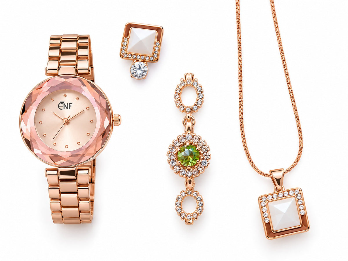 21275 Rose Gold Elegant Jewellery Set – Watch, Earrings & Pendant